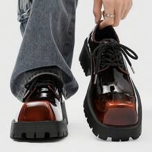 British Style Square Toe Thick Sole Men's Height Increasing Glossy Niche Derby Low-Top Formal Wedding Shoes - màu nâu - Xem 6