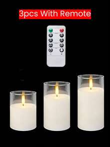3件套电子装饰LED蜡烛灯，带遥控定时器，户外电动柱形蜡烛，电池供电，3件套逼真火焰柱形蜡烛，暖焰，生日婚礼装饰，适用于灯笼、庭院、圣诞节、万圣节、情人节、派对、餐桌、家居装饰 - 透明 - 查看 13
