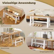 HOMCOM 2-Person Bench, Oak-Look Wooden Bench With Stabilizing Crossbar, For Living Room, Dining Room, Hallway, Rubberwood, White - White - View 5