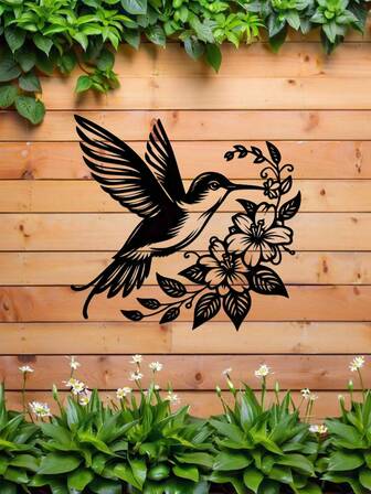 1pc Hummingbird And Flowers Metal Wall Art, Metal Sign, Mural, Suitable For Home Decor, Garden Decor, Room Decor, Wall Decor, Outdoor Decor, Farmhouse, Farm, Garden, Porch, Living Room, Bedroom, Dining Room, Wall Hanging, Halloween/Thanksgiving/Christmas, Ideal Gift Choice, Bird Decoration