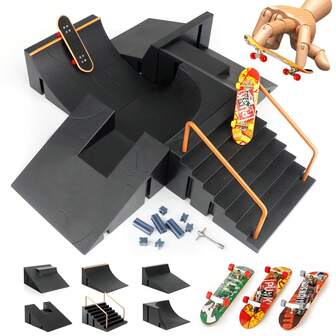 Fingertip Toys 6-In-1 Finger Skatepark With Finger Skateboard Kits Slope Slide Staircase Track Ramps (Finger Skateboarding Send At Random Color)