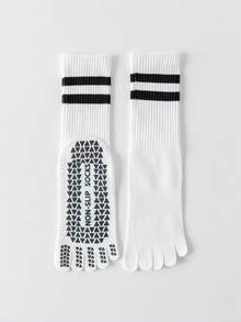 1/3/6双装女士多色专业瑜伽袜，防滑硅胶地板袜，室内普拉提健身袜，春夏中筒袜，分趾袜 - 彩色 - 查看 5