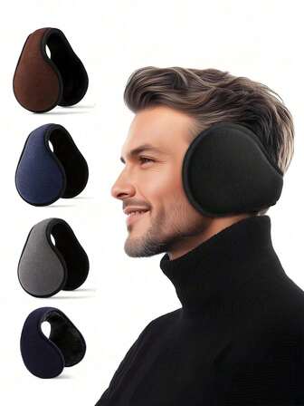 1个装多色简约纯色男士冬季保暖耳罩，后戴式耳罩，适合日常通勤、工作保暖，秋冬季适用