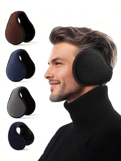 1个装多色简约纯色男士冬季保暖耳罩，后戴式耳罩，适合日常通勤、工作保暖，秋冬季适用