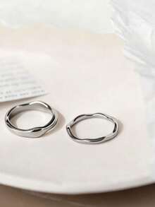 Z.W BIJUX - Pair Of Titanium Steel Rings, Fashionable Jewelry For Women. With Box. - Silver Without Box. - View 11