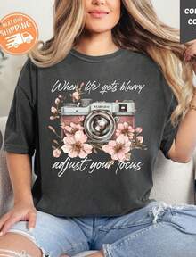 Retro Camera Shirt Boho Floral Photographer Gift - Black - View 1