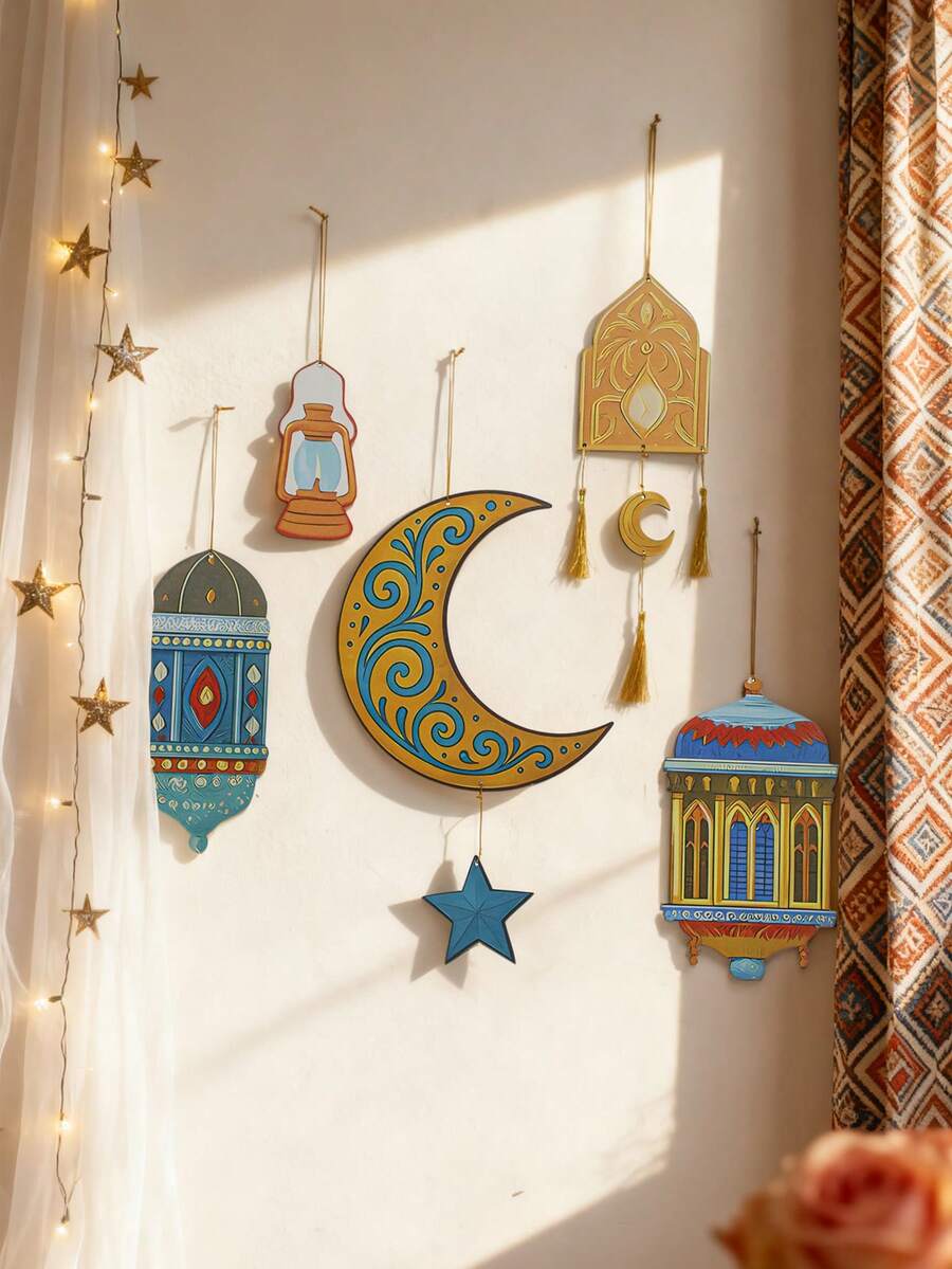 1 Stück/5 Stücke Bohemien Mond & Stern Wandbehang Dekoration, laternenförmiges Ornament, Wohnzimmer, Schlafzimmer, Regal Heimdekoration, Feiertags-Dekoration, schöne Raumakzente, Wandkunst mit mehreren Designs