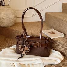 low tea 1个低茶色纯色绒面革单肩包，女士复古时尚方形单肩包，顶部双提手，拉链封口，适合旅行、购物、约会、女士礼物，也适合通勤、户外活动、旅行、徒步。 - 棕色 - 查看 9