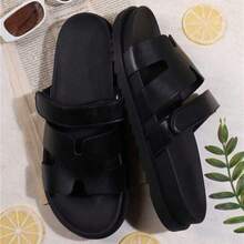 Sandalias casuales para hombre para exteriores tipo , diapositivas unisex de moda, sandalias de unicolor para interiores/exteriores, cómodas sandalias para parejas para primavera/verano, adecuadas para uso en exteriores y oficina - Negro - Ver 3