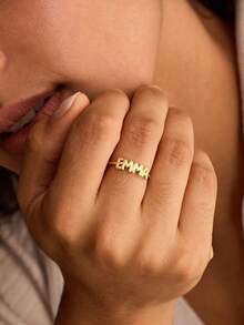 Customized Bubble Letter Ring, 3D Balloon Letter Ring, Exquisite Personalized Ring, Minimalist Open Ring, Couple Gift, Christmas Gift Suitable For Mom, Wife, Valentine's Day Gift, Anniversary Gift - Gold - View 4