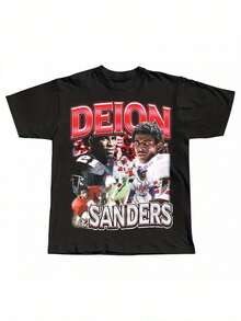 Classic 80s ATL Primetime Mens T-Shirt - Vintage Football Print With Deion Sanders And Legends Crew Neck Regular Fit - màu đen - Xem 1