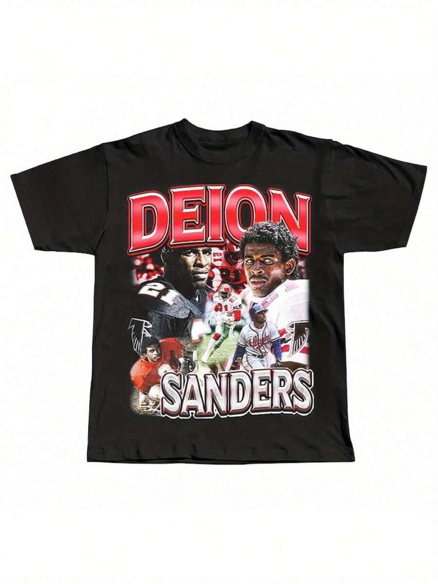 Classic 80s ATL Primetime Mens T-Shirt - Vintage Football Print With Deion Sanders And Legends Crew Neck Regular Fit - màu đen - Xem 1