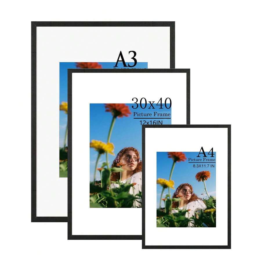 1pc/2pcs/3pcs Black Solid Wood Art Photo Frame, Modern Home Decor Minimalist Wall Hanging Frame, A4 With Stand, Can Be Placed Or Hung, 30x40cm, A3 Solid Wood Frame