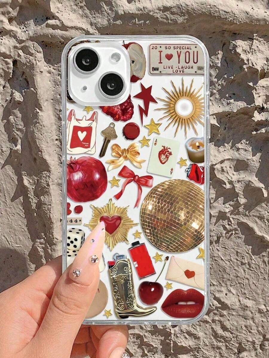 1PC Funda de Teléfono de TPU con Diseño de Bola de Disco Dorada Compatible con iPhone - Multicolor - Ver 1