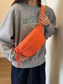 大容量黑色斜挎胸包，尼龙腰包/单肩包，休闲腰包，适合徒步旅行和户外攀岩，可调节肩带多功能腰包，多用途日常单肩包 - 黑色 - 查看 9