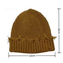 Mũ len dệt kim rách viền mới mùa Thu/Đông, Unisex, Xanh lá cây, Xám, Đen, Trắng, Mũ kiểu cũ, Mũ ấm áp, Thích hợp cho mùa Thu. - nhiều màu - Xem 4