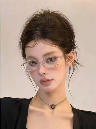 1 pièce Lunettes à monture métallique rétro Y2K, monture argentée, verres transparents décoratifs, lunettes unisexes japonaises à monture métallique complète