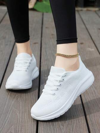 Zapatos deportivos casuales para mujer, zapatos de viaje con cordones de malla transpirable, tenis ligeros, zapatos blancos pequeños de unicolor, zapatos cómodos para correr, zapatos blancos de enfermera, adecuados para todas las estaciones