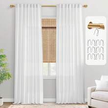 Coquette White Linen Bedroom Sheer Curtains 108 Inches Long, Back Tab Pleated Long Curtains, Elegant Modern Long White Curtains Living Room, 9 FT - Olive - View 6