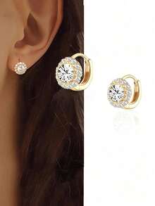 BALMORA A Pair Of Sterling S925 Sterling Silver Simple Fashion Round Zirconia Hoop Earrings For Women Daily Life Jewelry Gift