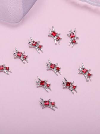 10ชิ้น Charming Y2K Style Red Cross Polaris Shape Alloy อุปกรณ์ตกแต่งเล็บ, สไตล์เกาหลีและญี่ปุ่น แฟชั่น Spice Girls 3D อุปกรณ์ตกแต่งเล็บ สำหรับเคสโทรศัพท์มือถือ, ปราศจากน้ำหอม ชุดตกแต่ง พลอยเทียม DIY, ออกแบบมาสำหรับเด็กผู้หญิง, ผู้หญิง, อัญมณีติดเล็บ, เครื่องประดับเล็บ, อุปกรณ์ทำเล็บ ของขวัญ