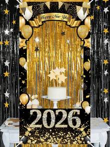 1 Stück 2026 Neujahrs Fotorahmen Banner, 60x120cm Schwarz Gold Glitzer Diamant Neujahrsparty Fotohintergrund, strapazierfähiger Polyesterstoff, Frohes Neues Jahr Fotorequisiten, Silvester Party Zubehör, Frohes Neues Jahr Dekoration 2026 - Verschiedenfarbig - Übersicht 7