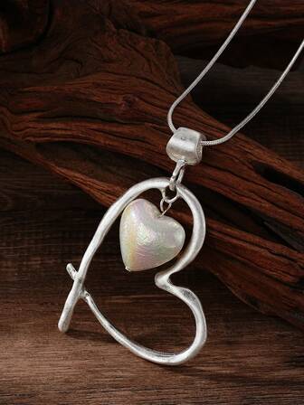 Cring Coco 1pc Women's Fashion Minimalist Classic Heart Pendant Necklace, Hollow Design, Suitable For Women, Valentine's Day, Daily Wear, Gala, Party, Vacation, Music Festival, Birthday Jewelry Accessory Gift