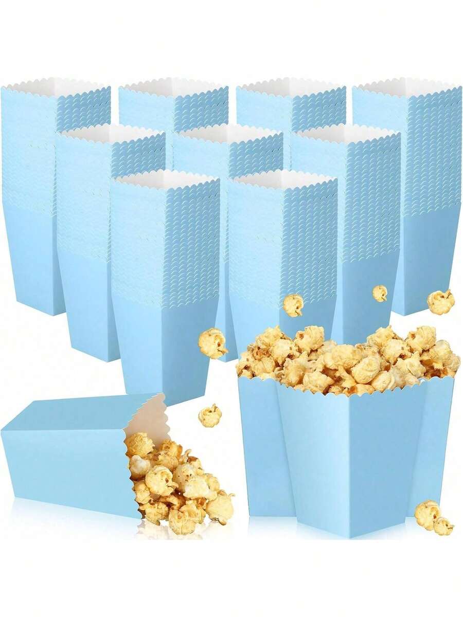 100/48/36/24/12个/1个白色爆米花盒，2个4.5 x 3英寸迷你爆米花盒，适合电影之夜装饰、圣诞节/万圣节 - 淺藍色 - 查看 1