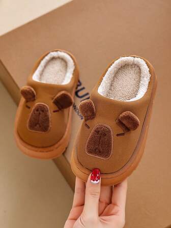 1 Pair Kids Capybara Plush Cartoon Soft Bottom Lightweight Indoor Slippers, Suitable For Boys And Girls