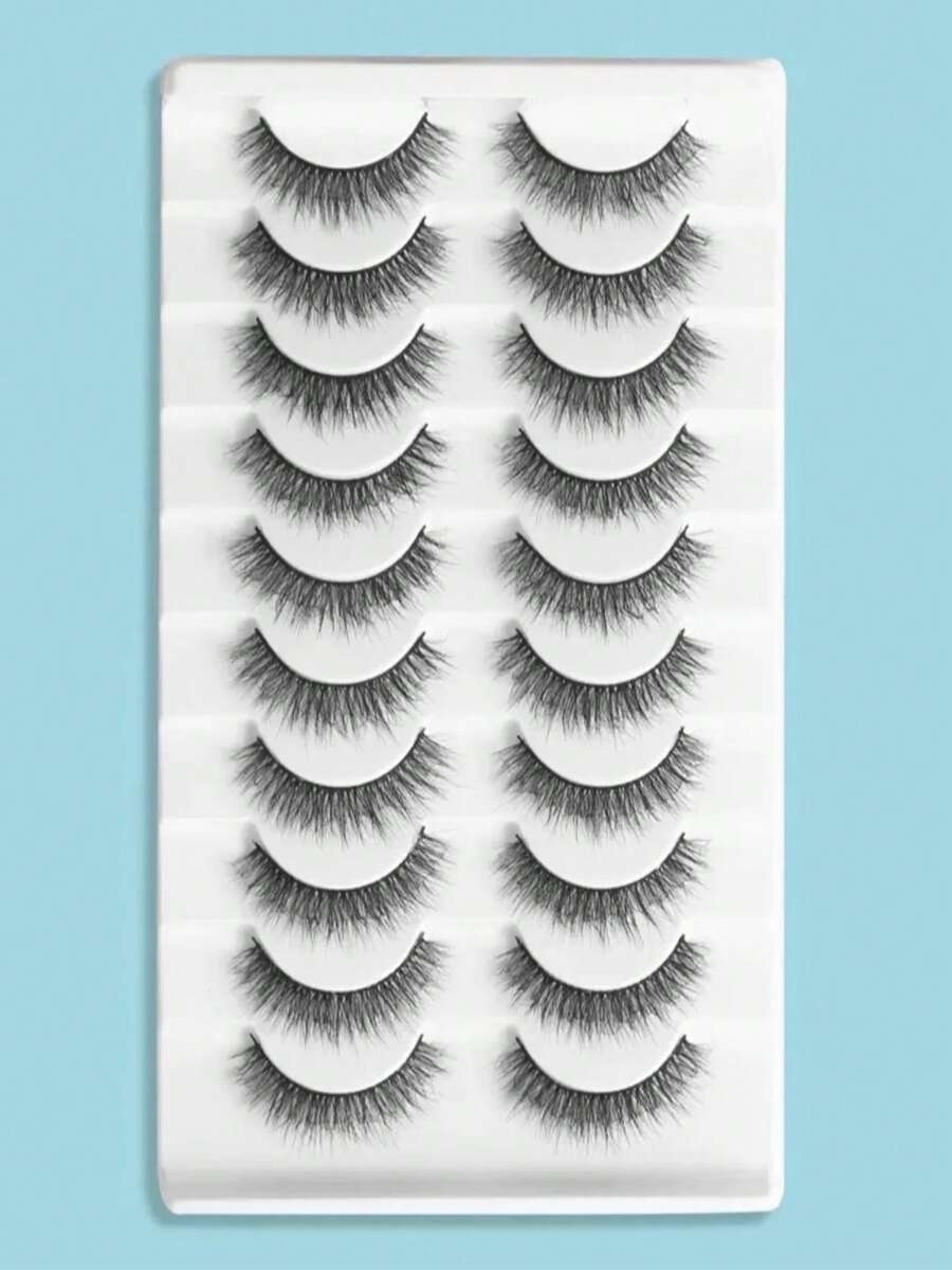 10 Pairs 6-18mm Messy Fluffy Criss-Cross False Eyelashes, Suitable For Dates And Everyday Wear