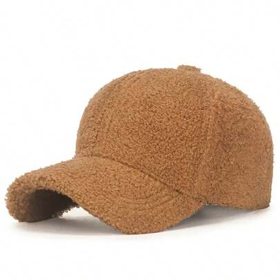 Gorra de béisbol lisa de color sólido de lana de cordero de invierno: cálida forro polar de peluche, favorecedor facial, corona estructurada