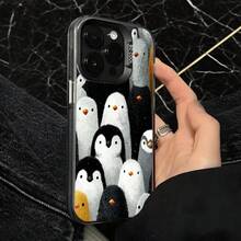 Funda de Teléfono Patrón de Pingüino Blanco y Negro Diseño de Animal Lindo Para iPhone 14 13 12 11 Pro Max  Galaxy S23 S22 S21 S20 Opción de Regalo Ideal Para Todas las Temporadas - Plateado - Ver 4