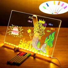 Bảng trắng acrylic có đèn LED nền, kèm chân đế, có thể dùng làm bảng ghi nhớ, bảng tin nhắn LED, bảng trắng, kèm bút viết bảng, thích hợp cho văn phòng, trường học và gia đình. - Nhiều màu - Xem 3
