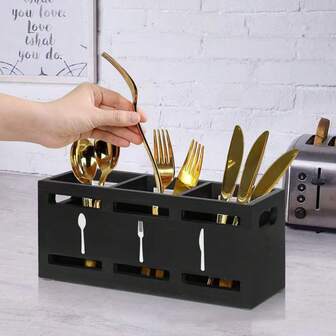 1pc Rectangular Cutlery Utensil Organizer Box, Compartment Tray For Restaurant, Party, Kitchen Tabletop Storage