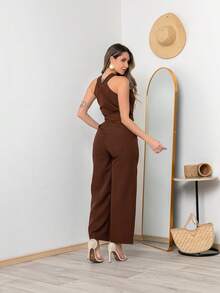 Tailored Jumpsuit M3094 - Rust Brown - View 2