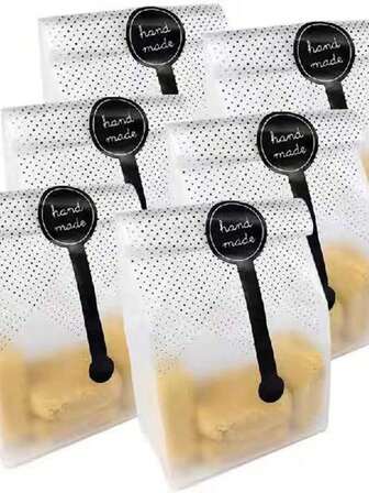 30 piezas/100 piezas/200 piezas Bolsas de embalaje con lunares negros, bolsas autosellantes para pan, galletas, productos horneados, pasteles esponjosos, bolsas acordeón mate con pegatinas hechas a mano