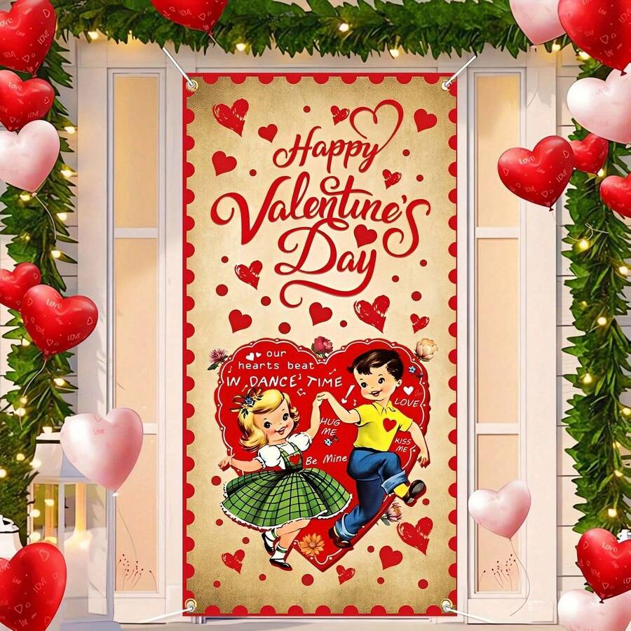 Lovely Valentine's Day Hanging Banner - Classic Polyester Decoration, Suitable For Indoor/Outdoor Party Decor