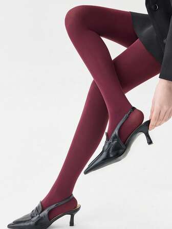 1件装100D酒红色塑形紧身裤 - 节日轻度压缩紧身裤，优雅提拉，适合圣诞节假日派对