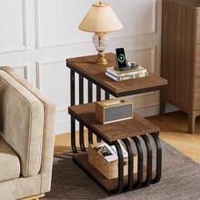 LITTLE TREE Small End Table, Nightstand, 3 Tier Narrow Side Table Industrial Vintage With Metal Frame, Accent Table For Living Room, Bedroom, Small Spaces - Nâu + Đen - Xem 2
