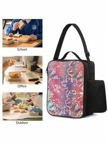 Reusable Insulated Lunch Box Bag, Large Capacity Tote With Shiny Sequins For Kids, Waterproof Zipper Closure, Portable Lunch Bag For Travel, Camping, Work, Back To School