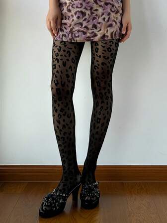 Women's Sexy Black Leopard Print Pantyhose/Stockings/Leggings, Wild Animal Pattern Tights, Alluring Faux Fur Texture Pants, Bold Shaping Layered Style