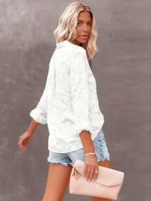 Women's Spring And Autumn Clothing, Elegant Long-Sleeved Collared Special Jacquard Women's Shirts, Business Casual Women's Tops, Elegant Shirts Suitable For Parties - White - View 6