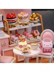 3D拼图模型 - 带防尘罩的蛋糕店，厨房/卧室/店铺场景装饰，DIY微缩模型套件，含家具，青少年及成人圣诞节/生日礼物，无需胶水或电池 - 彩色 - 查看 5