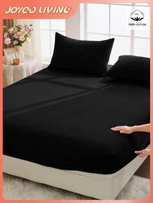 2/3 Pcs 100% Cotton Bedsheet Set, Solid Color Bedding Set, Comfortable Home Textile, Soft & Breathable Anti-Pilling Mattress Protector, Skin-Friendly Bed Cover Set, Suitable For All Seasons, Fits Twin, Full, Queen, King Size Beds - Black - View 11