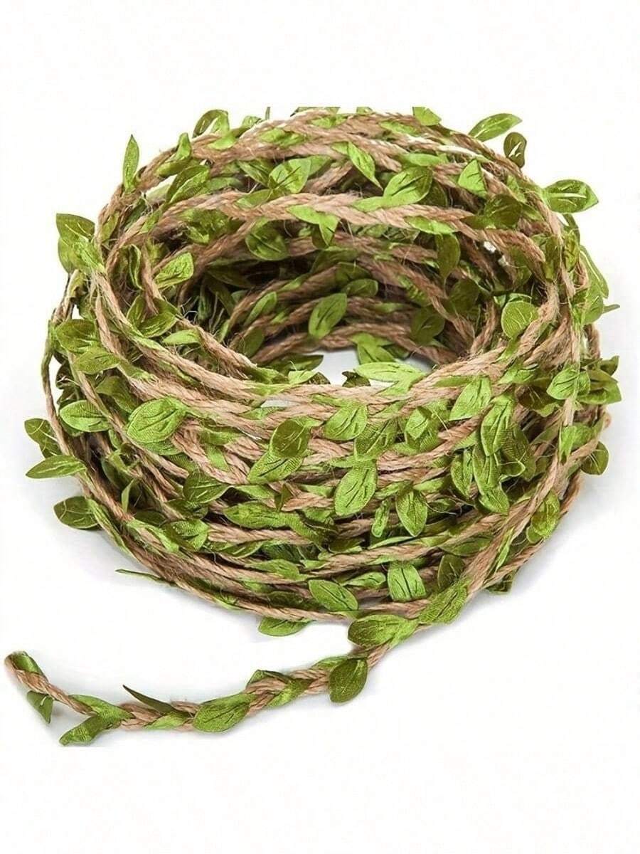 5m/10m Artificial Forest Vine Leaves Jute Rope DIY Decor Weaving Craft Creative Wax Rope Material, Artificial Vine Decor, Fake Plants, Weaving Hanging Wreath, Suitable For Home And Wedding Decoration, Green Fake Wisteria Vine, For Party Wall And Ceiling Decoration - Green - View 1