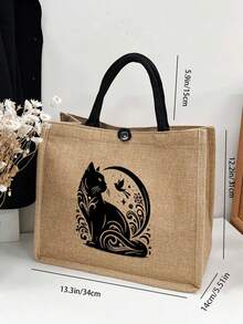 Tote Bag, Casual Handbags, Shopping Work Bag,Shoulder Bags, Handbags, Large Capacity Shopping Bag ,Hook,With A Black Cat,Large Spacious,Comfortable To Carry,Reusable,Office, Business Trip, Dating, Weekend, Gift, Birthday, Anniversary, Graduation, College, Beach, Valentine's Day, Christmas, New Year's Gifts