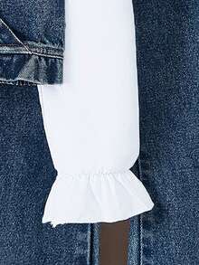 3pcs/Set Girls Solid Color Long Sleeve Shirt + Fashionable Denim Suspender Vest + Fashionable Studded Denim Pants - trắng - Xem 5