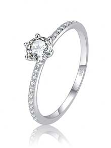 1枚0.4克拉极简单钻莫桑石戒指，925纯银，精致闪耀，适合作为订婚戒指、周年纪念戒指、女士珠宝礼物、圣诞礼物。