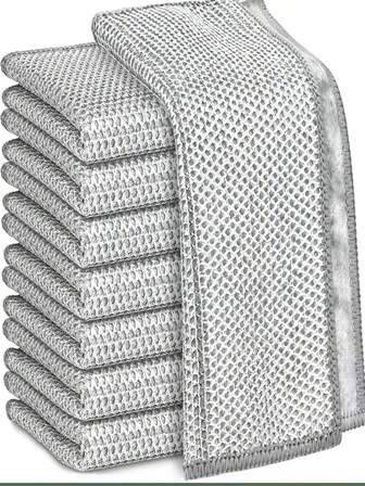 Multi-Functional Cleaning Cloth, Kitchen Cloth, Double-Layer Steel Wire Cloth, Microfiber Cleaning Cloth, Super Absorbent And Thickened Cloth, Suitable For Household Cleaning And Kitchen Cleaning. Can Be Used For Dry And Wet Wiping, Cleaning Dishes, Sinks, Stoves, Etc. Kitchen Supplies, Restaurant Supplies, Suitable For Metal, Double-Sided, Dishwasher And Cookware.