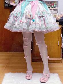 Quần tất mỏng màu trắng họa tiết nơ hồng dễ thương phong cách Lolita Kawaii mặc hàng ngày - Nhiều màu - Xem 4